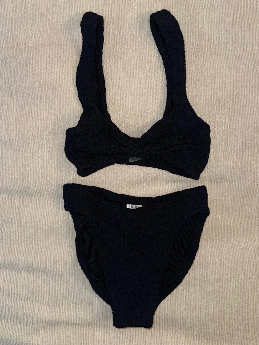 New Hunza G Bikini Set Bonnie Black Crinkle One Size Xandra Stretchy Swimwear